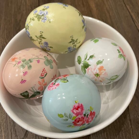 Laura Ashley Spring Floral Decorative Ceramic Easter Eggs Set Of 4 New In Box - Picture 6 of 6